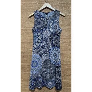 Msk Women's Sleeveless Keyhole Shift Dress Navy Medallion Print Medium